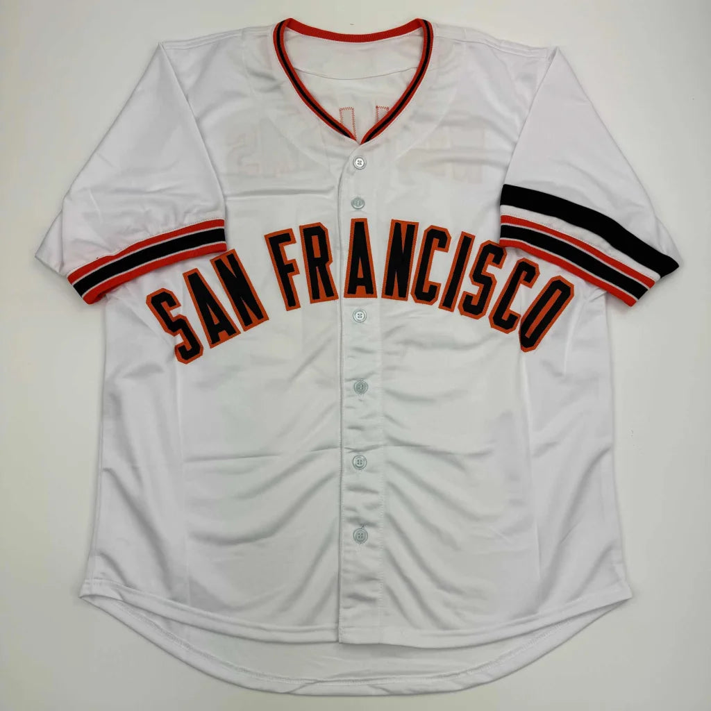 White custom jersey with SAN FRANCISCO, orange black stripes, for professional sports fans