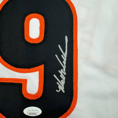 White custom jersey with black and orange number 9 and autograph for professional sports fans