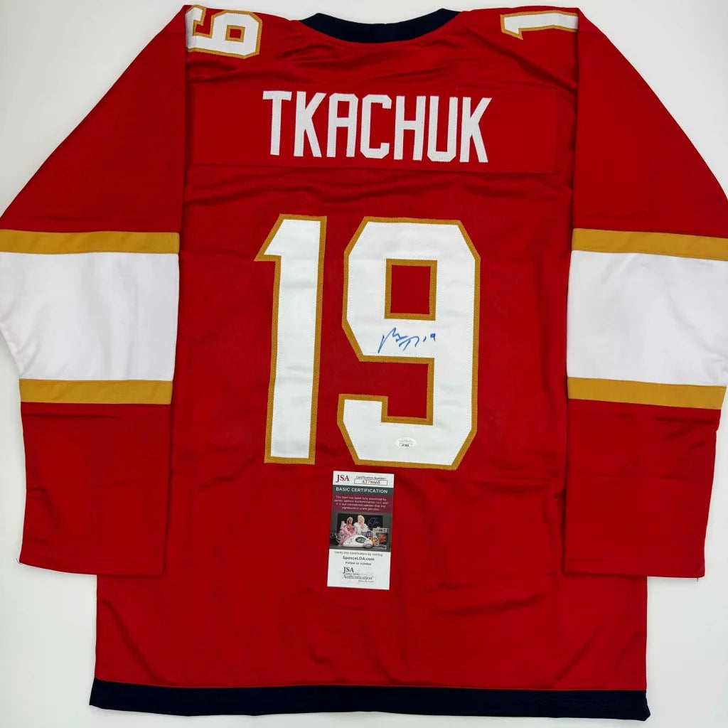 Autographed Matthew Tkachuk Florida Red Hockey Jersey JSA COA | Hall of Fame Sports Memorabilia | vintageantiquesgifts.com