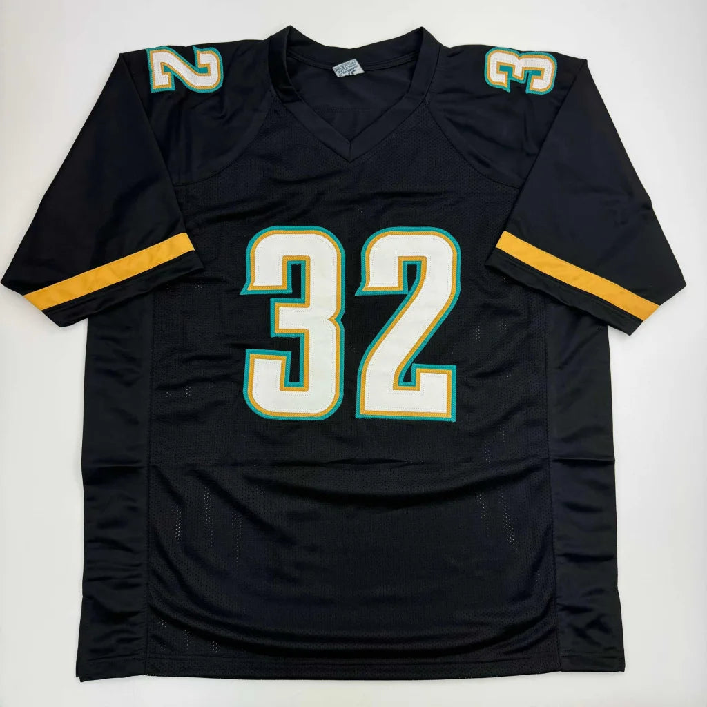 Black custom jersey with gold and teal trim from Pro Sports League collectible