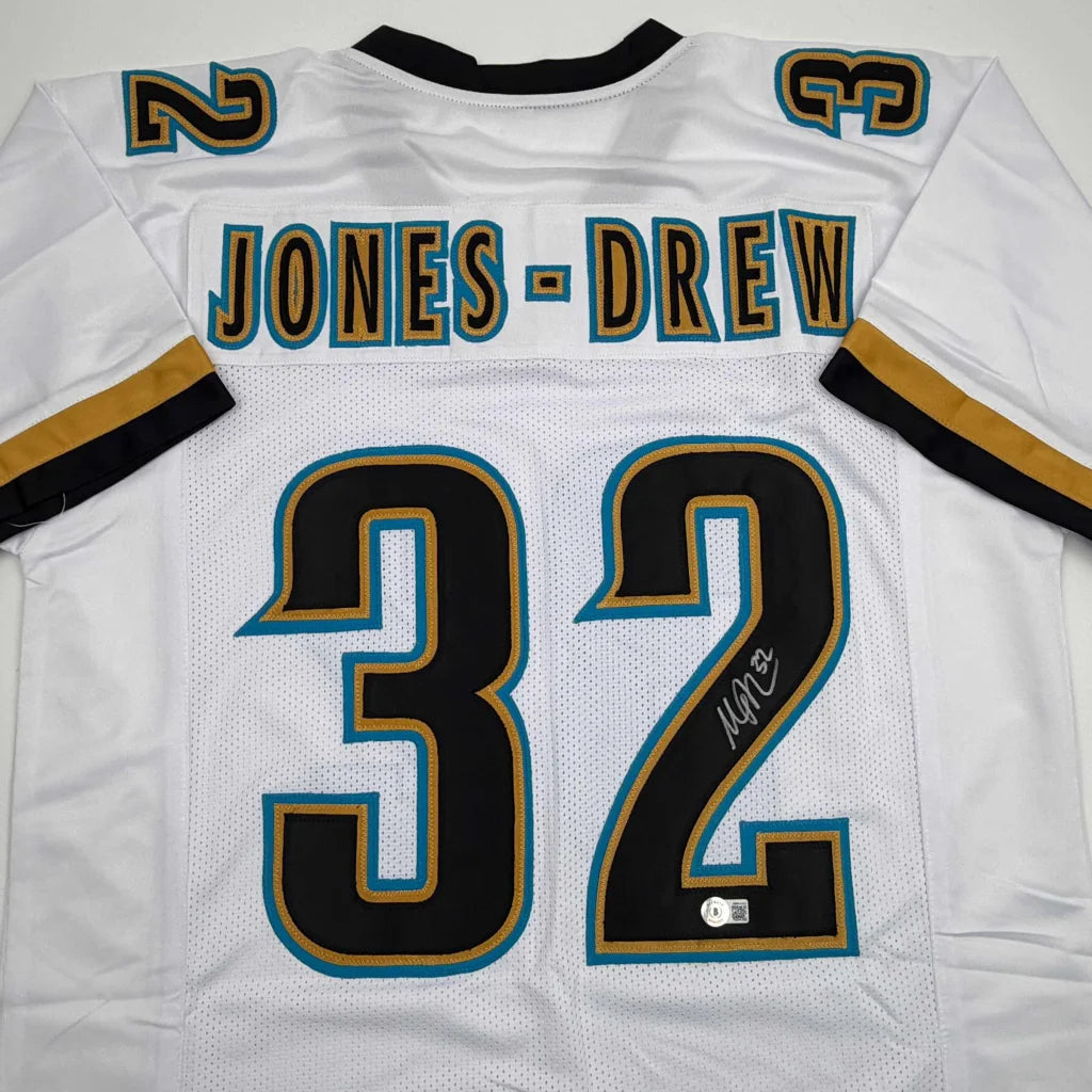 Autographed Maurice Jones-Drew Jaguars white custom jersey #32 back