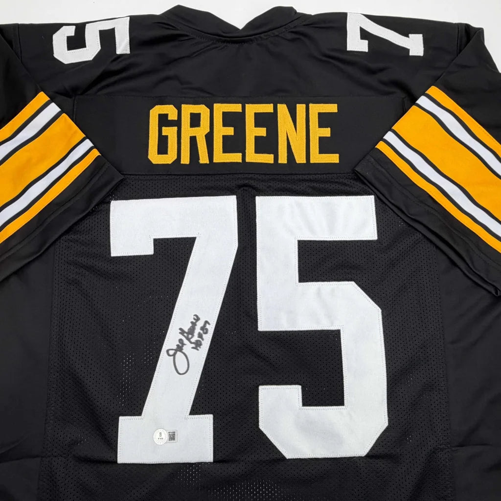 Autographed Mean Joe Greene black Pittsburgh Steelers custom jersey with number 75