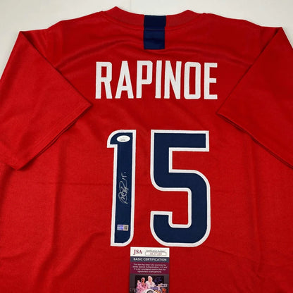 Red World Cup jersey signed by Megan Rapinoe for authentic professional sports fans