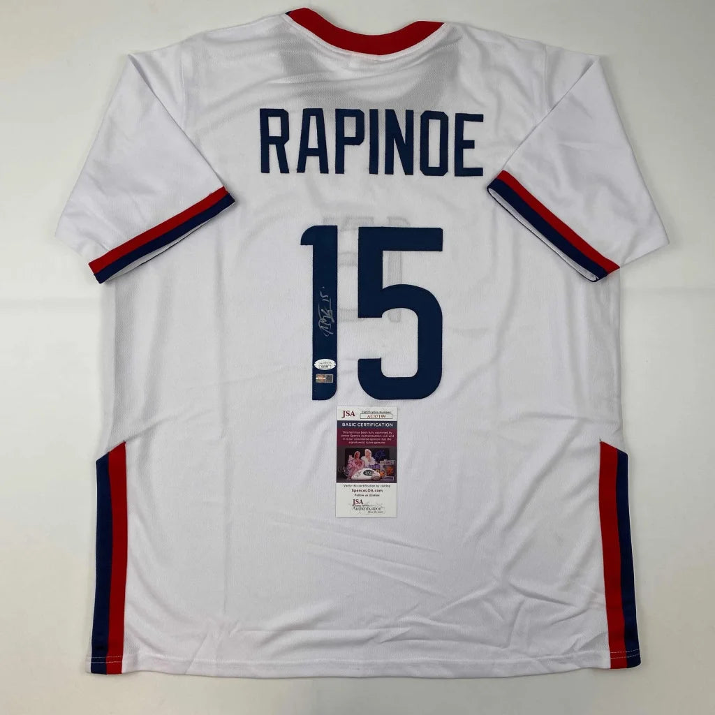 White Rapinoe 15 autographed professional sports league jersey with authenticity tags
