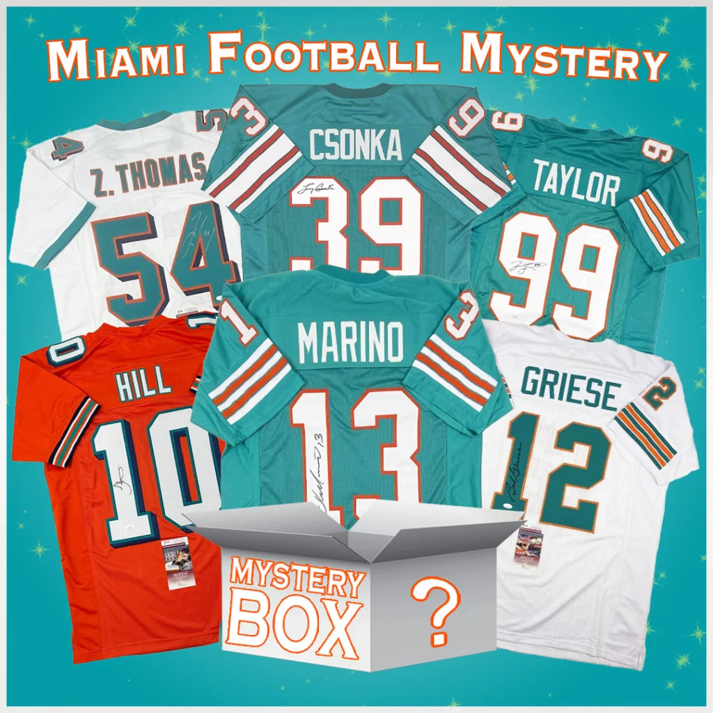 Autographed/Signed Miami Football Jersey Mystery Box with PSA JSA or Beckett COA | Hall of Fame Sports Memorabilia | vintageantiquesgifts.com