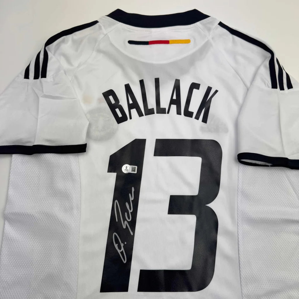 Autographed Michael Ballack Germany White Soccer World Cup Jersey Beckett BAS COA | Certified Authentic Signed Memorabilia | vintageantiquesgifts.com