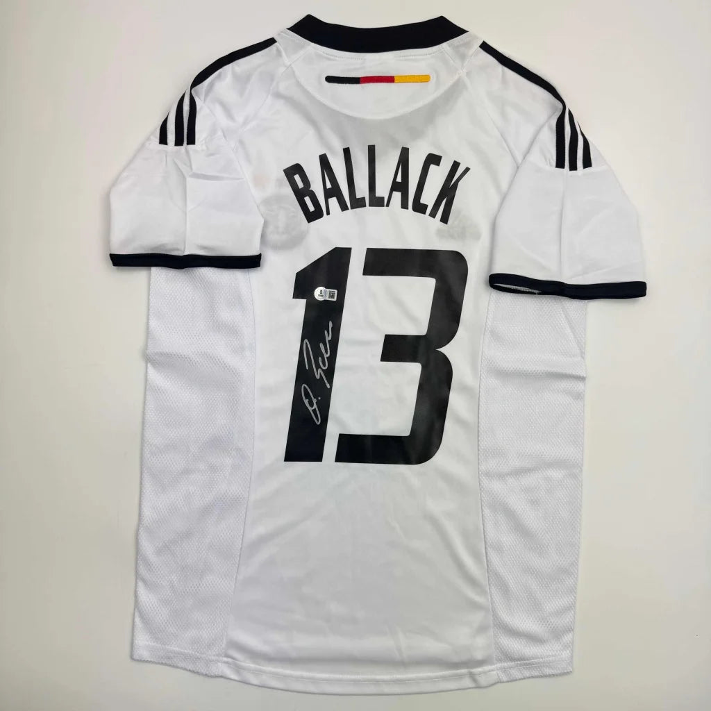 Autographed Michael Ballack Germany White Soccer World Cup Jersey Beckett BAS COA | Hall of Fame Sports Memorabilia | vintageantiquesgifts.com
