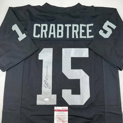 Autographed Michael Crabtree Oakland Las Vegas Black Football Jersey JSA COA | Certified Authentic Signed Memorabilia | vintageantiquesgifts.com