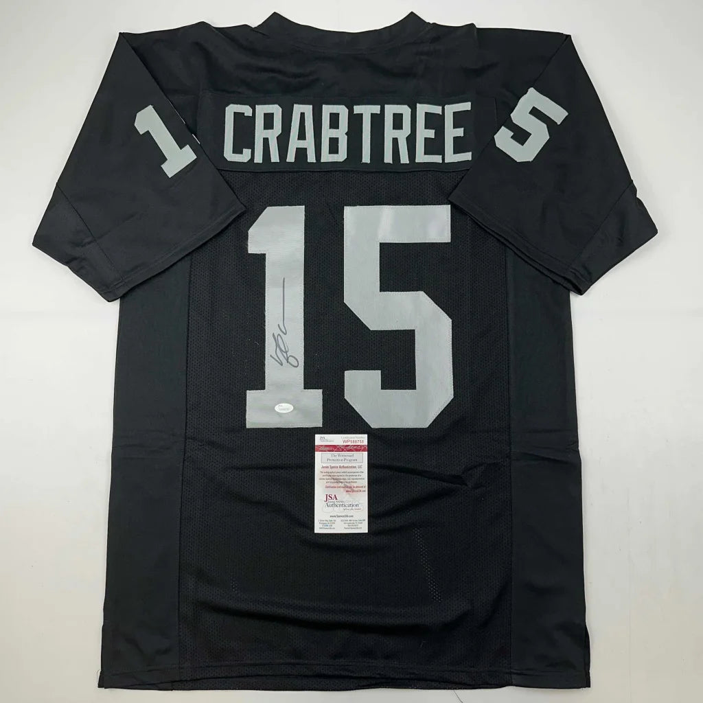 Autographed Michael Crabtree Oakland Las Vegas Black Football Jersey JSA COA | Hall of Fame Sports Memorabilia | vintageantiquesgifts.com