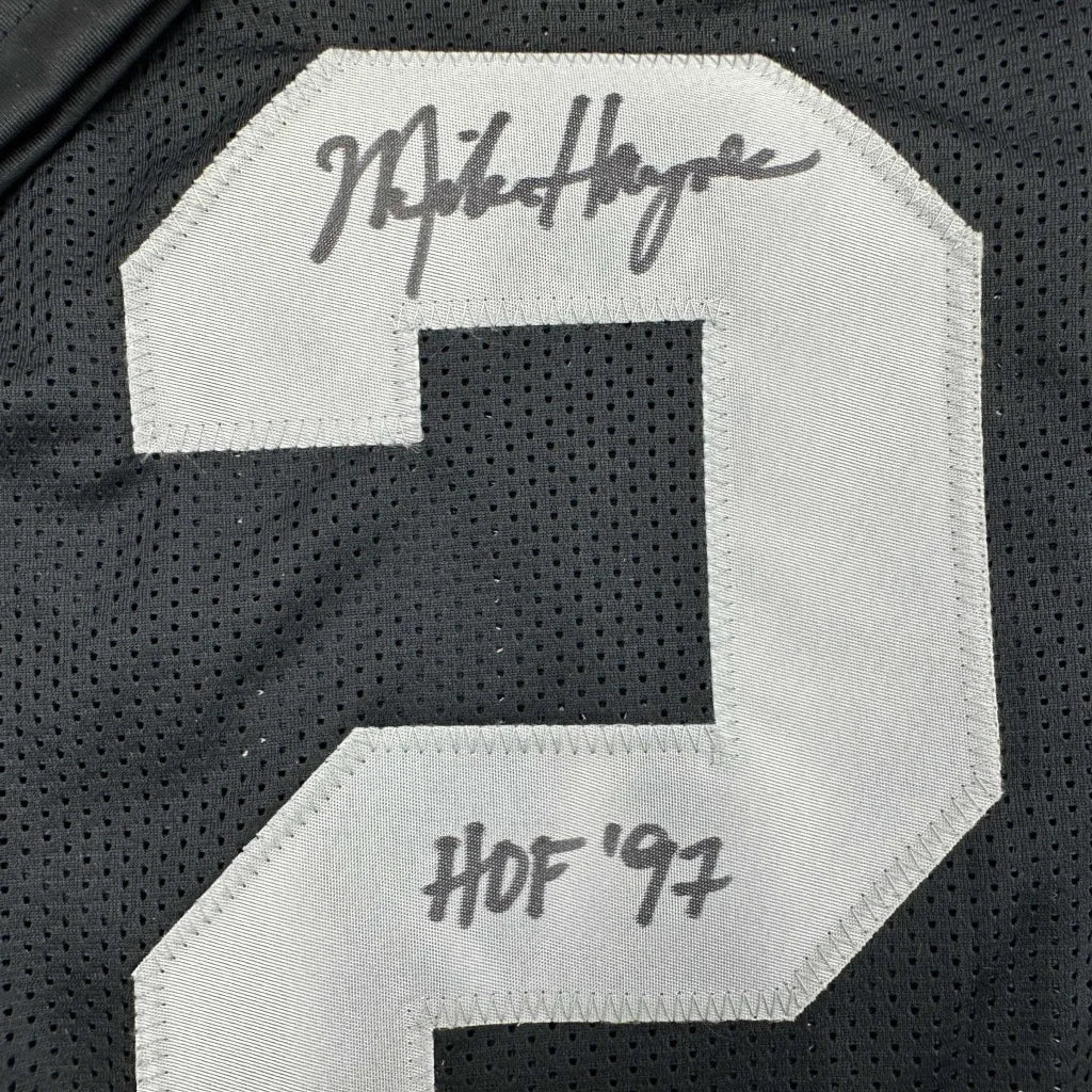 Autographed black and white custom jersey Michael Haynes HOF number 9 Oakland Raiders
