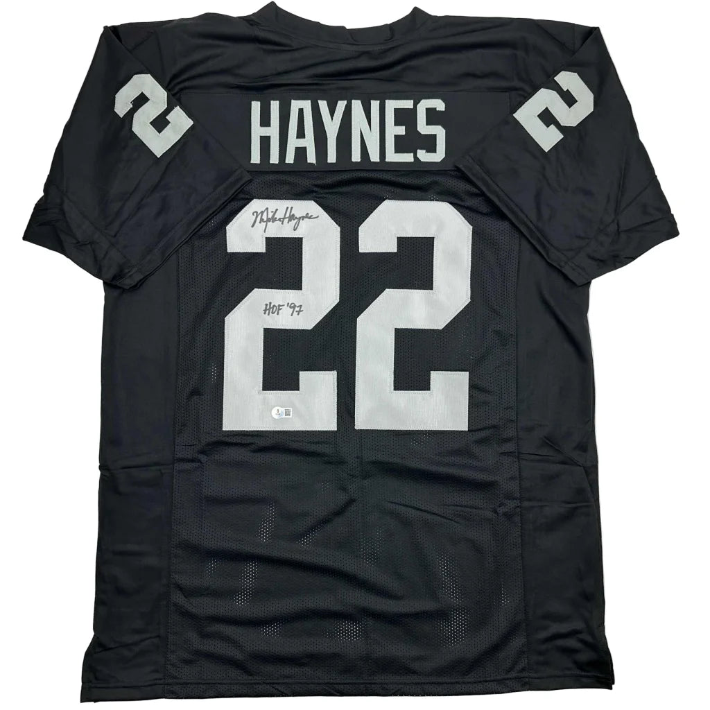 Black Oakland Raiders custom jersey with Michael Haynes HOF name on back