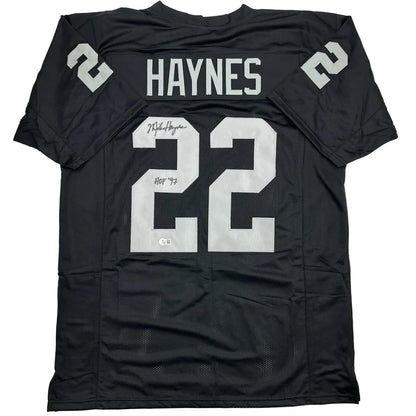 Black Oakland Raiders custom jersey with Michael Haynes HOF name on back