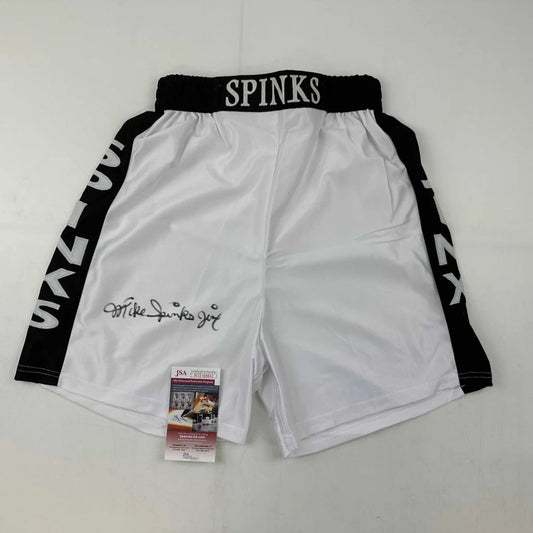 Autographed Michael Jinx Spinks White Boxing Trunks JSA COA | Hall of Fame Sports Memorabilia | vintageantiquesgifts.com