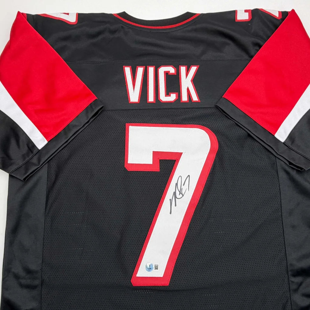 Autographed Michael Vick black Atlanta Falcons custom jersey back, number 7, Beckett COA