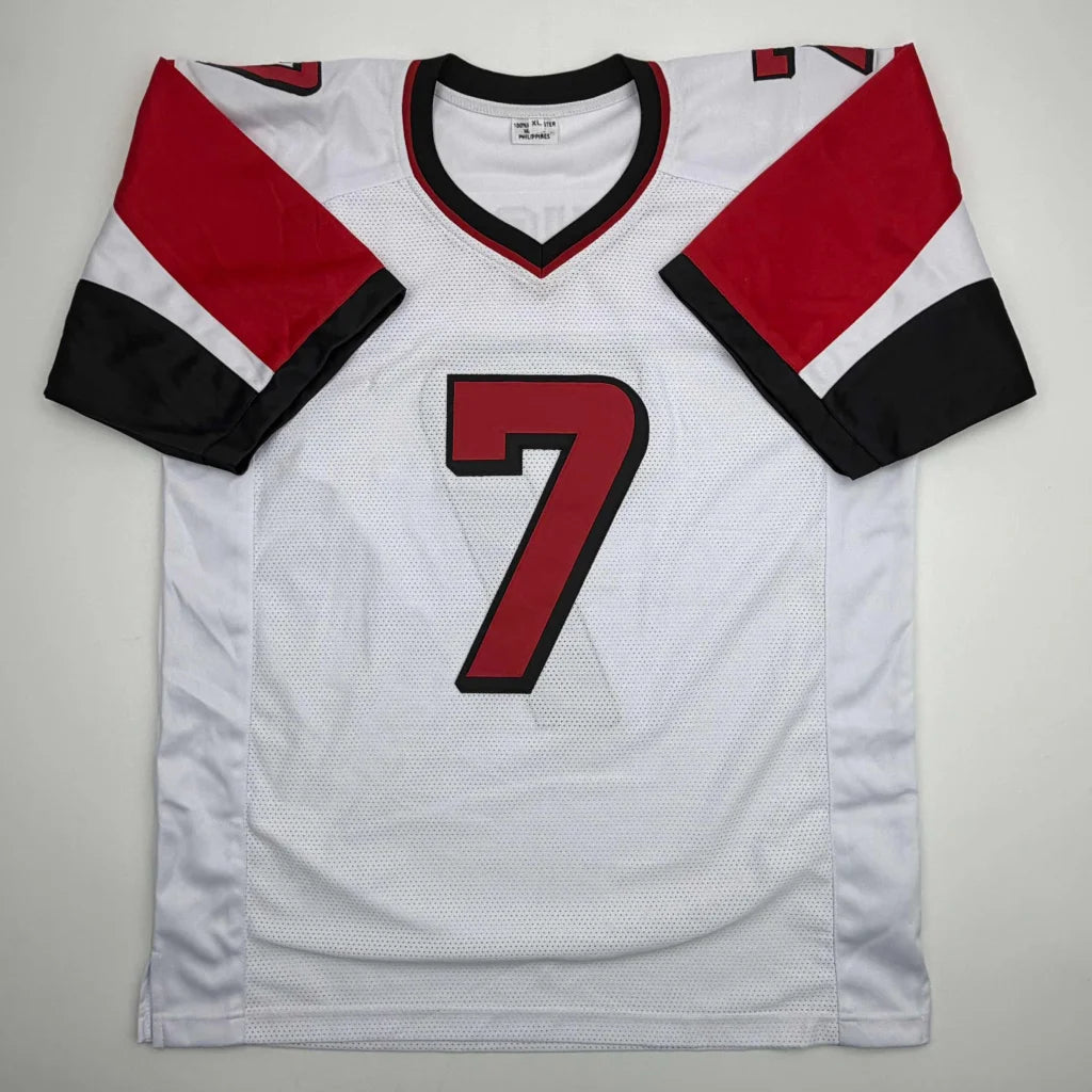 Autographed Michael Vick white custom jersey with number 7, professional sports league