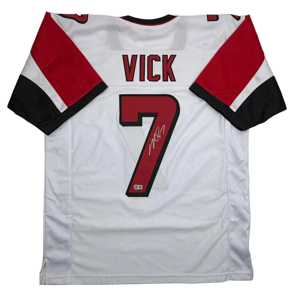 Autographed Michael Vick Atlanta white custom jersey with red Vick and number 7