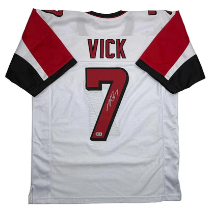 Autographed Michael Vick Atlanta white custom jersey with red Vick and number 7