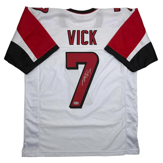 Autographed Michael Vick Atlanta white custom jersey with red Vick and number 7