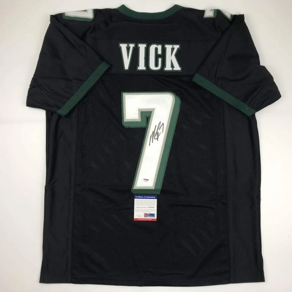 Black Michael Vick #7 autographed football jersey from Authentic Michael Vick professional sports league
