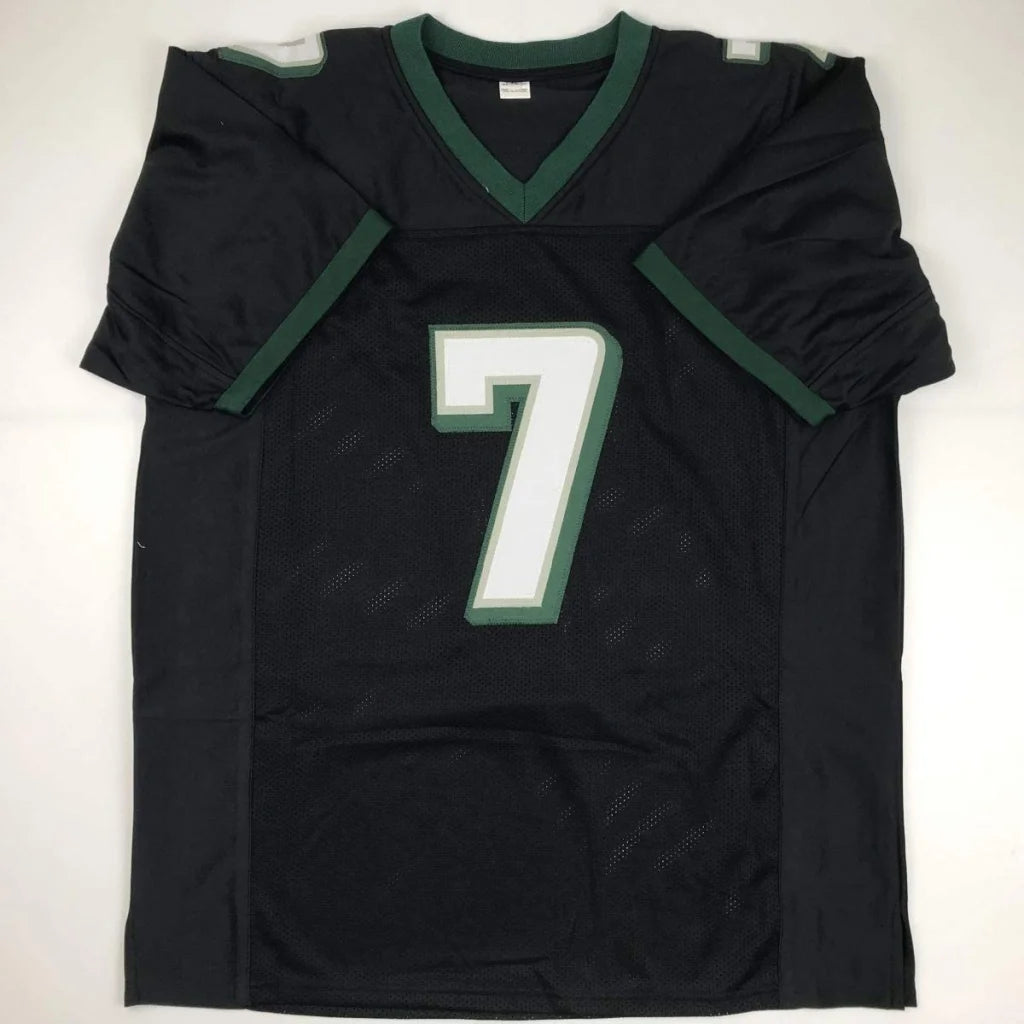 Black Michael Vick Sports League jersey with green V-neck and white number 7 alt text