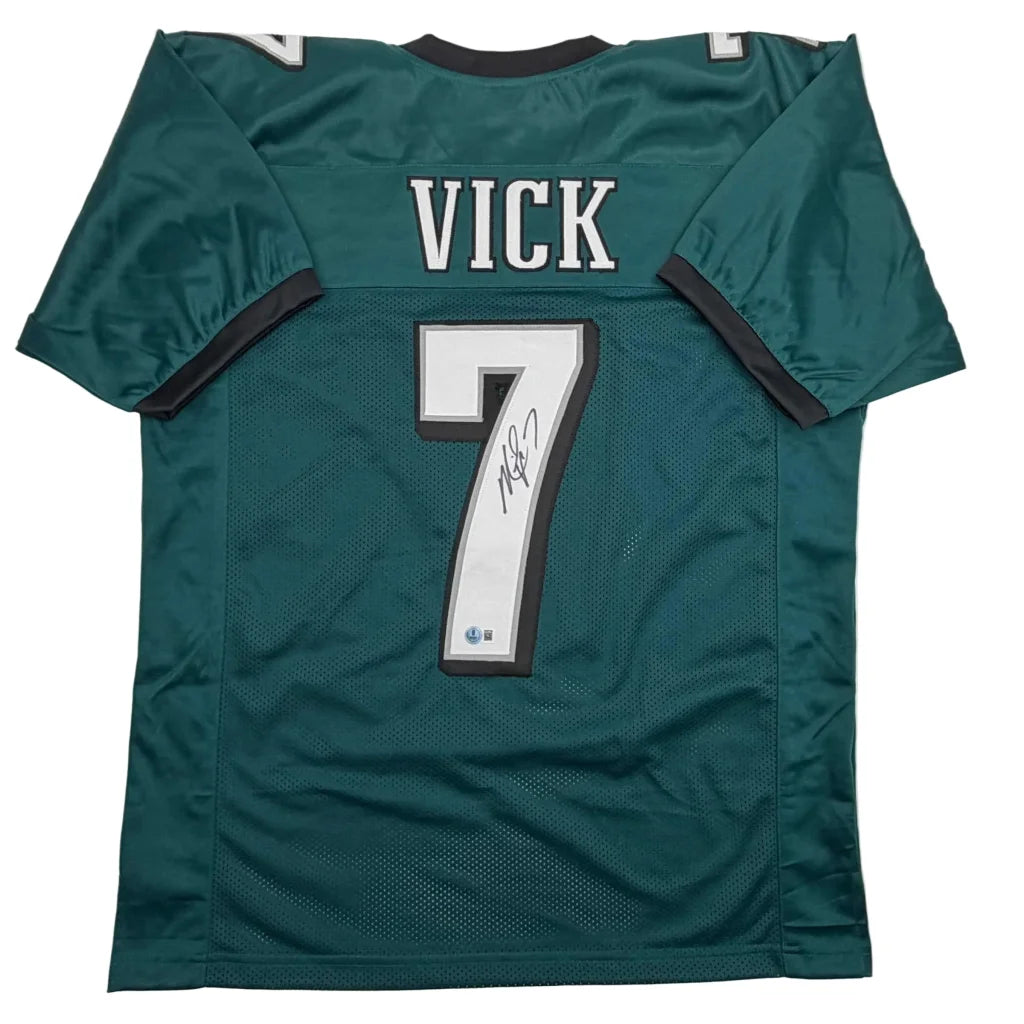 Autographed Michael Vick Philadelphia Green Football Jersey Beckett BAS COA | Hall of Fame Sports Memorabilia | vintageantiquesgifts.com
