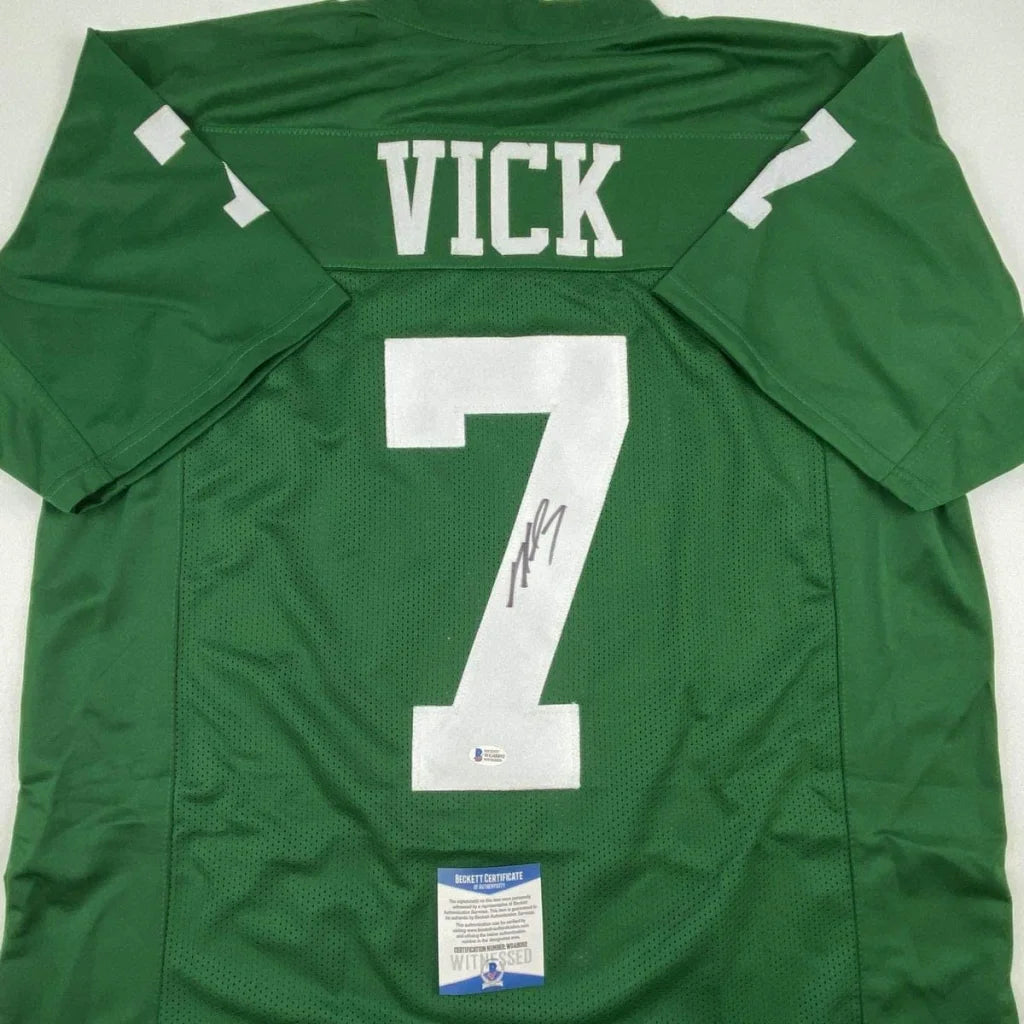 Autographed Michael Vick green custom jersey with number 7, Philadelphia Eagles professional sports league