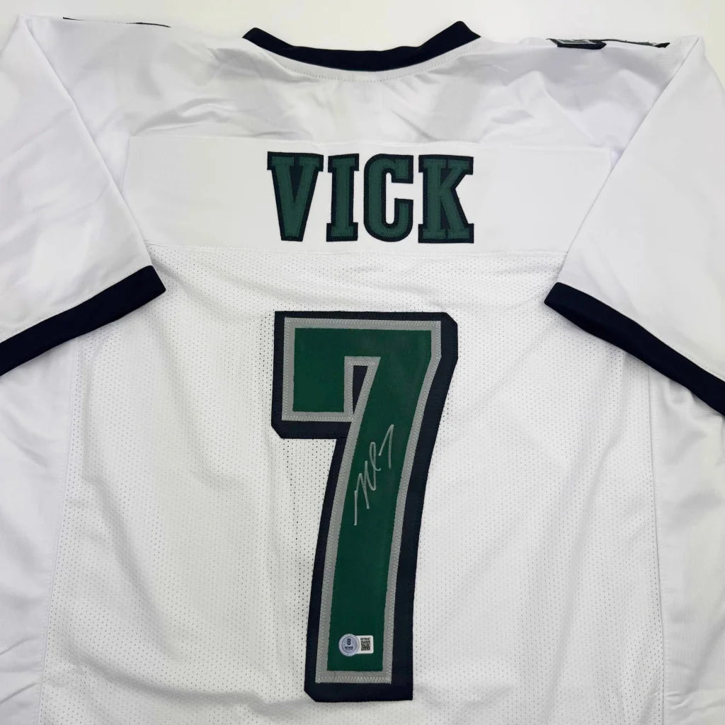 Autographed Michael Mike Vick Philadelphia White Football Jersey Beckett BAS COA | Certified Authentic Signed Memorabilia | vintageantiquesgifts.com