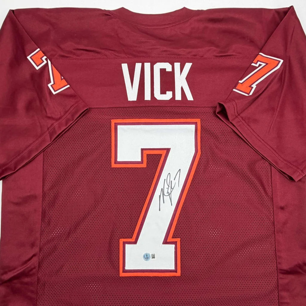 Autographed Michael Vick Virginia Tech maroon custom jersey, number 7