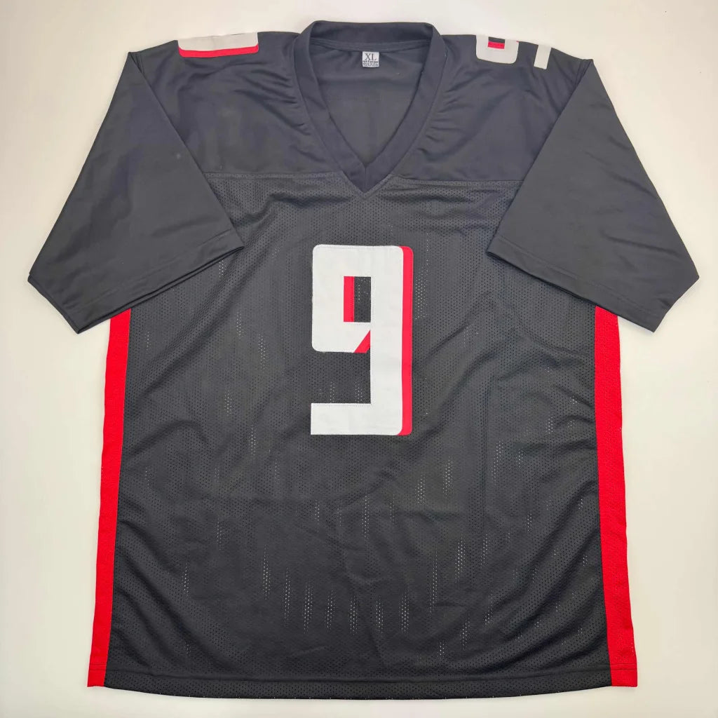 Autographed michael penix jr. black and red custom football jersey with white number 9 for professional sports league use