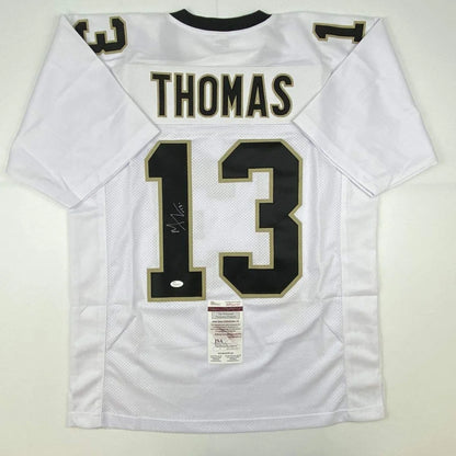 Autographed Michael Thomas New Orleans White Football Jersey JSA COA | Hall of Fame Sports Memorabilia | vintageantiquesgifts.com