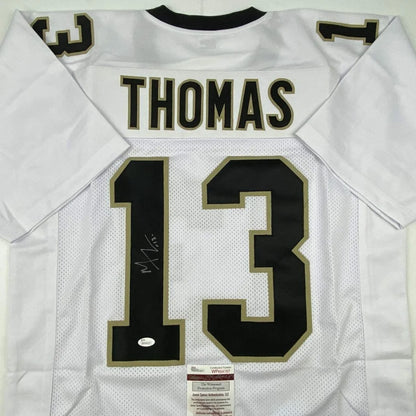 White New Orleans Saints #13 Thomas custom jersey with autograph and authentication stickers for professional sports fans