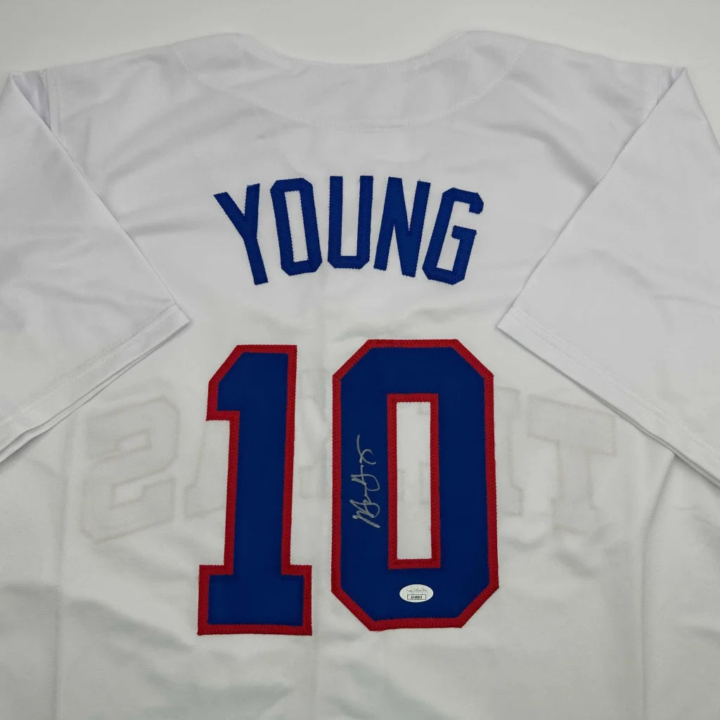 Autographed Michael Young Texas White Baseball Jersey JSA COA | Certified Authentic Signed Memorabilia | vintageantiquesgifts.com