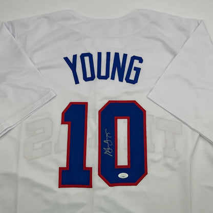 Autographed Michael Young Texas White Baseball Jersey JSA COA | Certified Authentic Signed Memorabilia | vintageantiquesgifts.com
