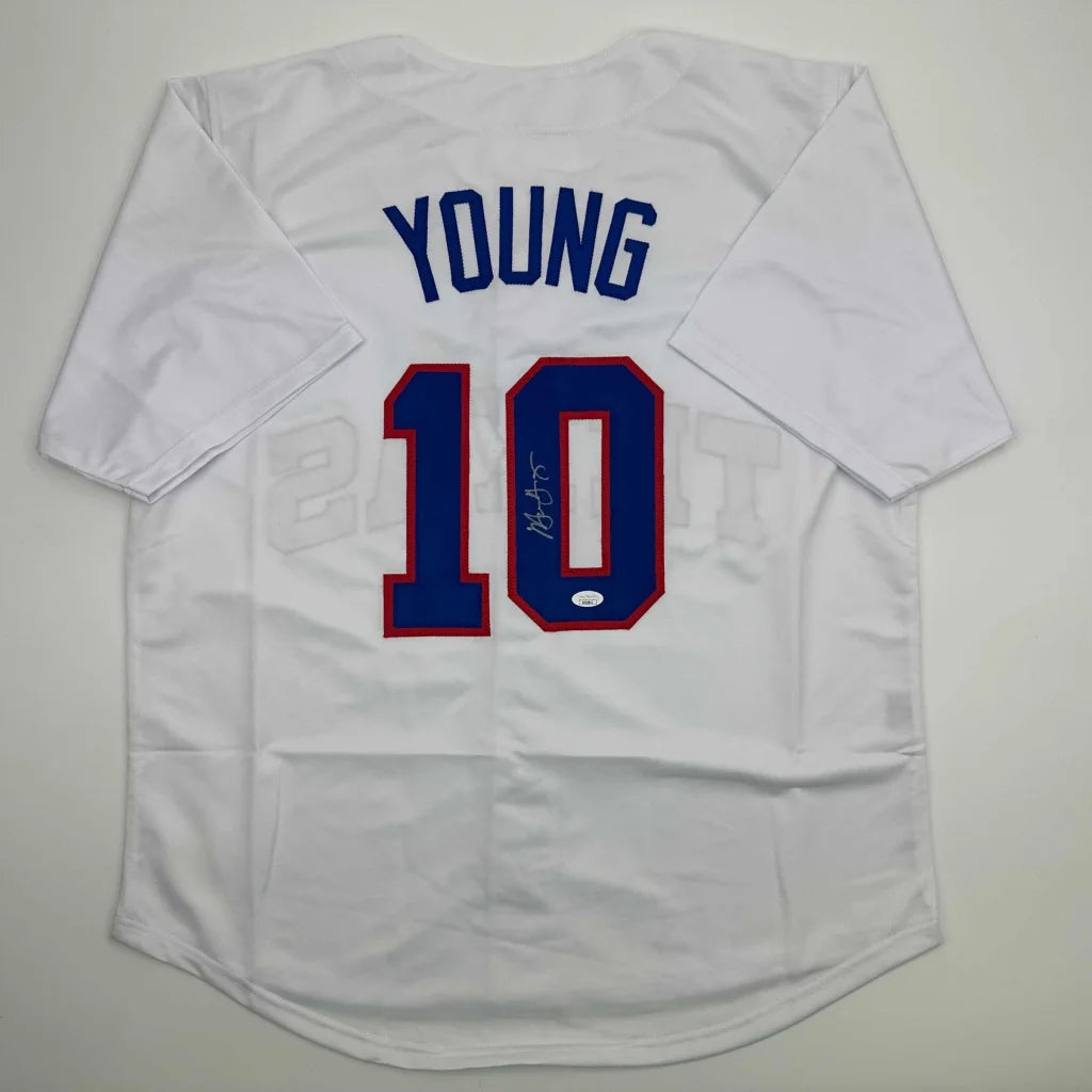 Autographed Michael Young Texas White Baseball Jersey JSA COA | Hall of Fame Sports Memorabilia | vintageantiquesgifts.com