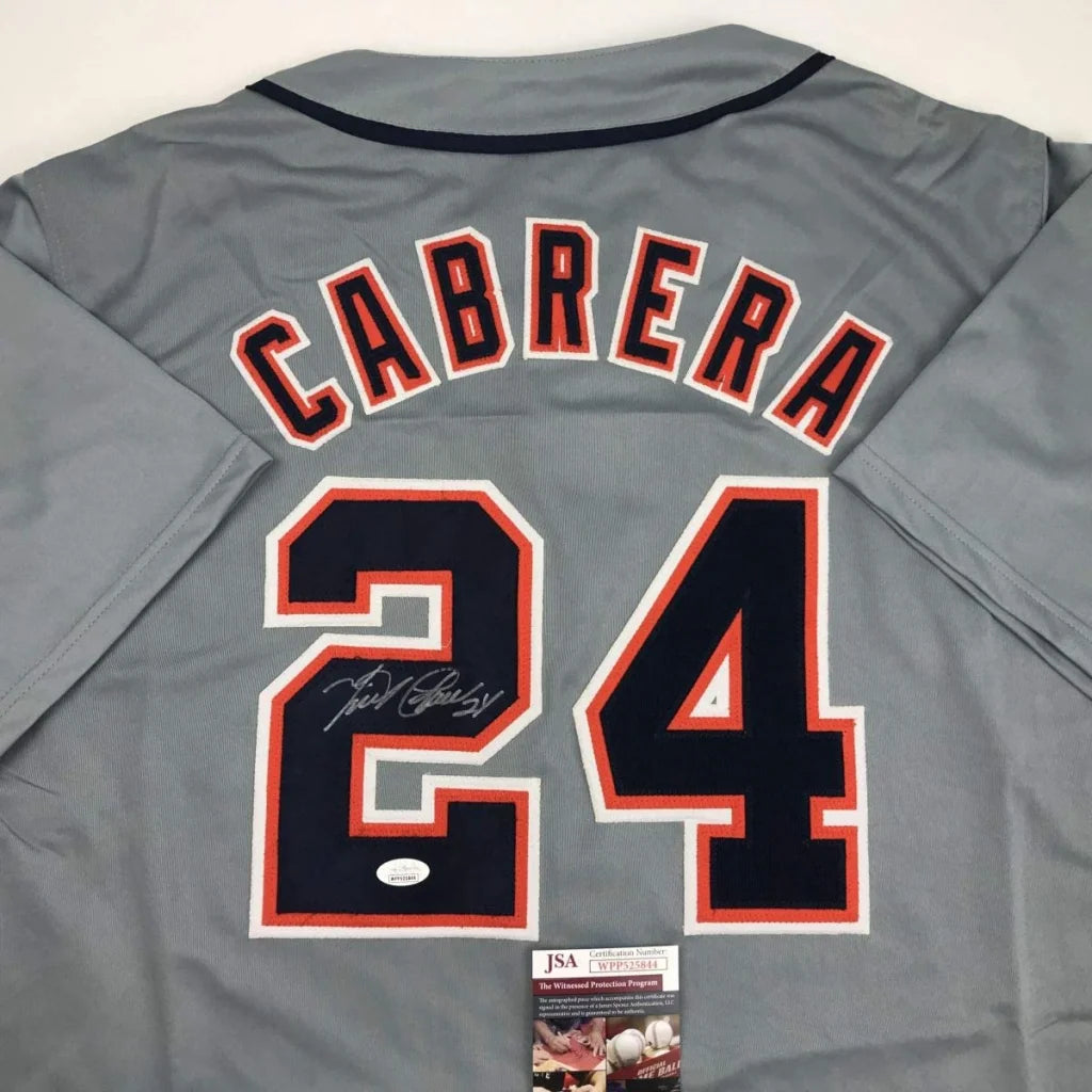 Autographed Miguel Cabrera gray Detroit jersey, custom professional sports MLB piece
