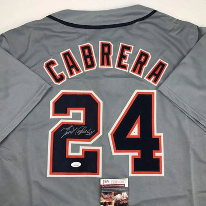 Autographed Miguel Cabrera gray Detroit jersey, custom professional sports MLB piece