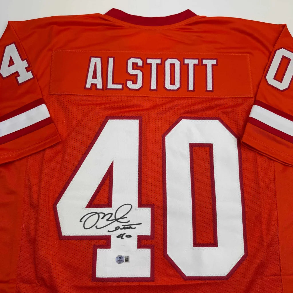 Autographed Mike Alstott #40 custom jersey, back view, Beckett BAS COA