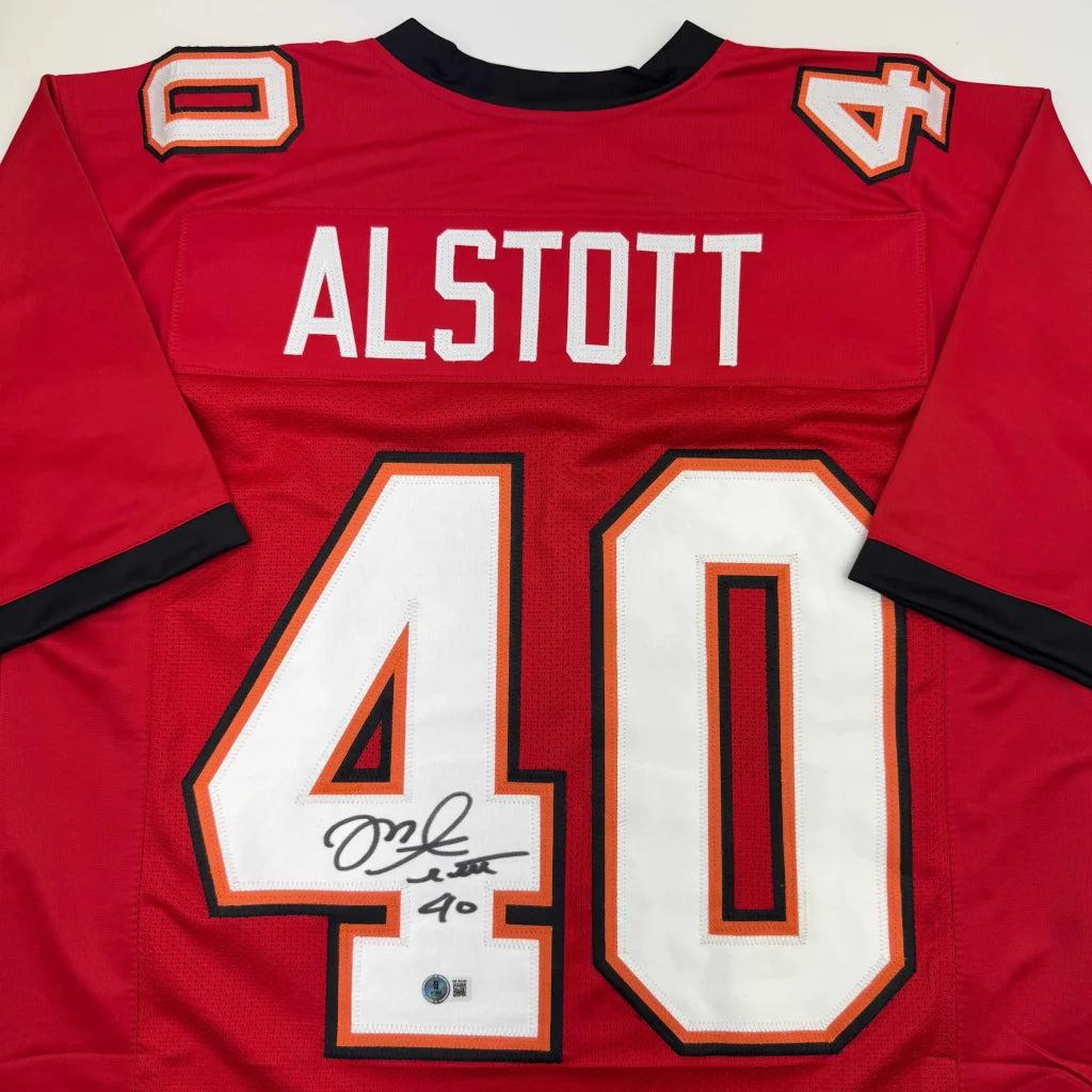 Autographed Mike Alstott red Tampa Bay custom jersey back, number 40