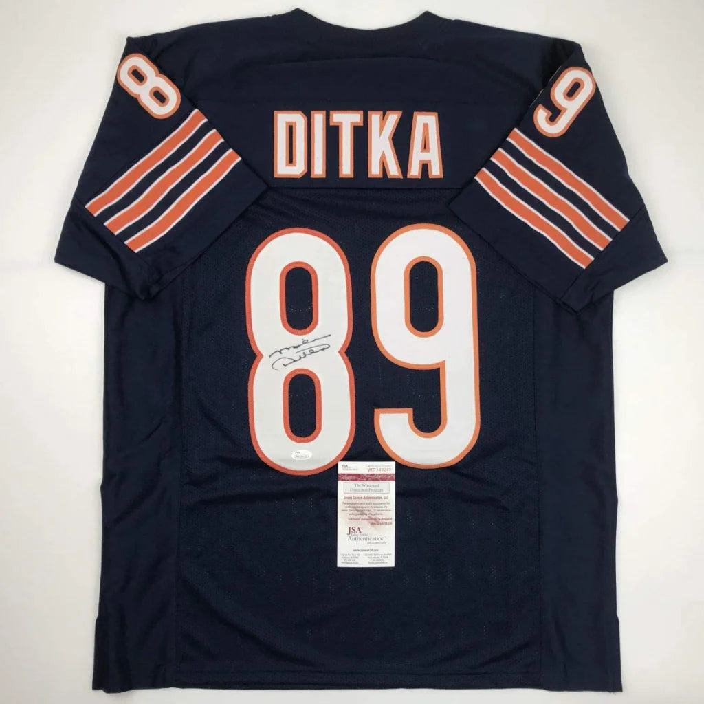 Navy blue custom jersey from professional sports league with number 89 and signature