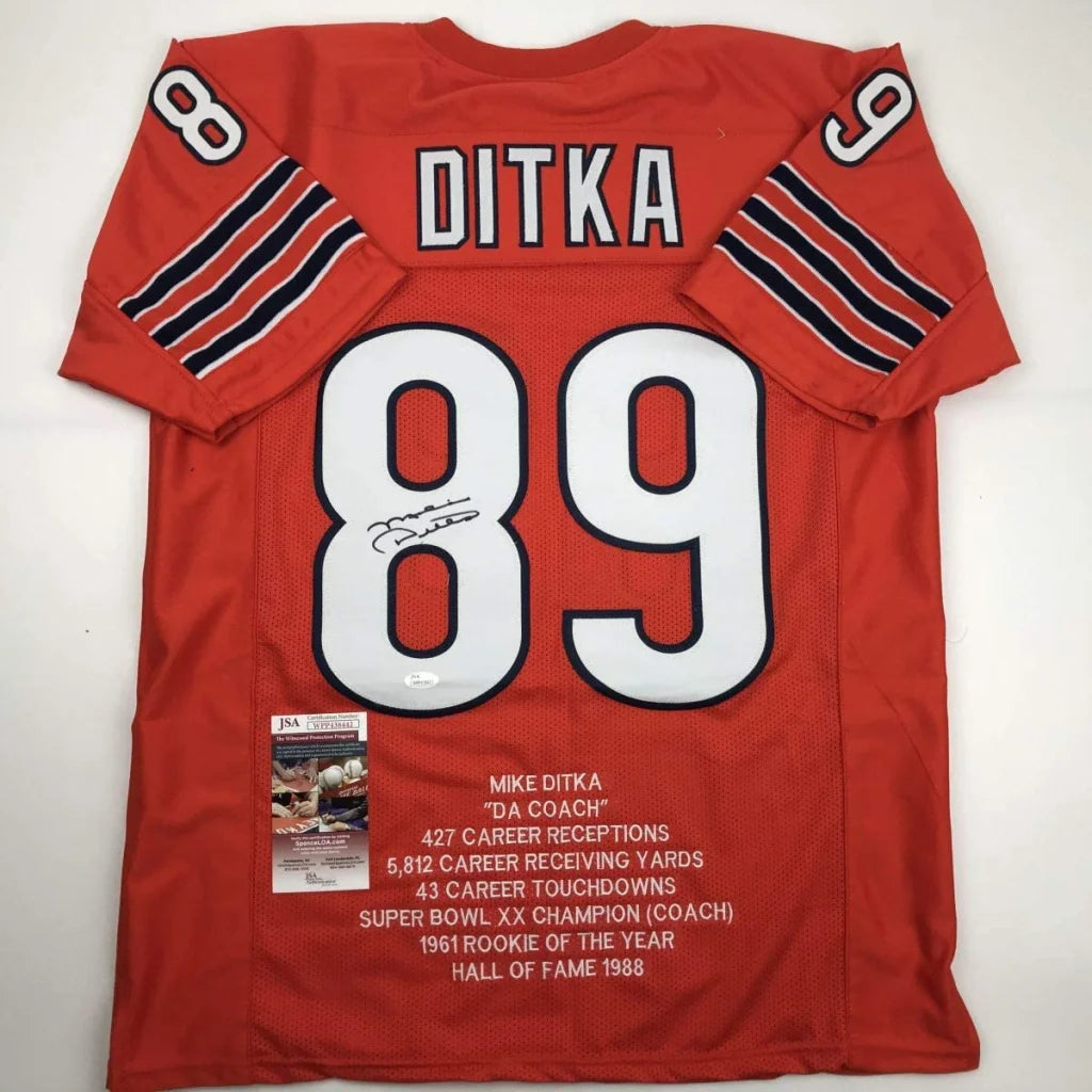 Autographed Mike Ditka red custom jersey back, Ditka 89, JSA COA