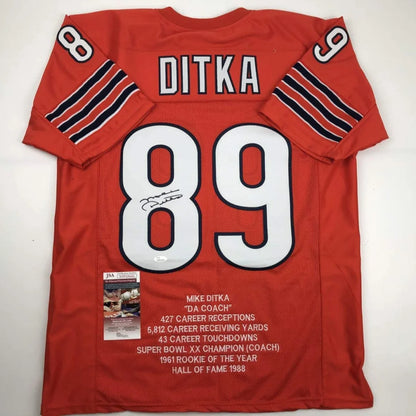 Autographed Mike Ditka red custom jersey back, Ditka 89, JSA COA