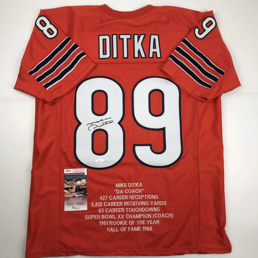 Autographed Mike Ditka red custom jersey back, Ditka 89, JSA COA