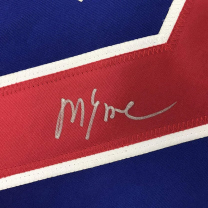 Autographed mike eruzi9e blue team usa custom jersey with silver signature on red and blue professional sports league jersey