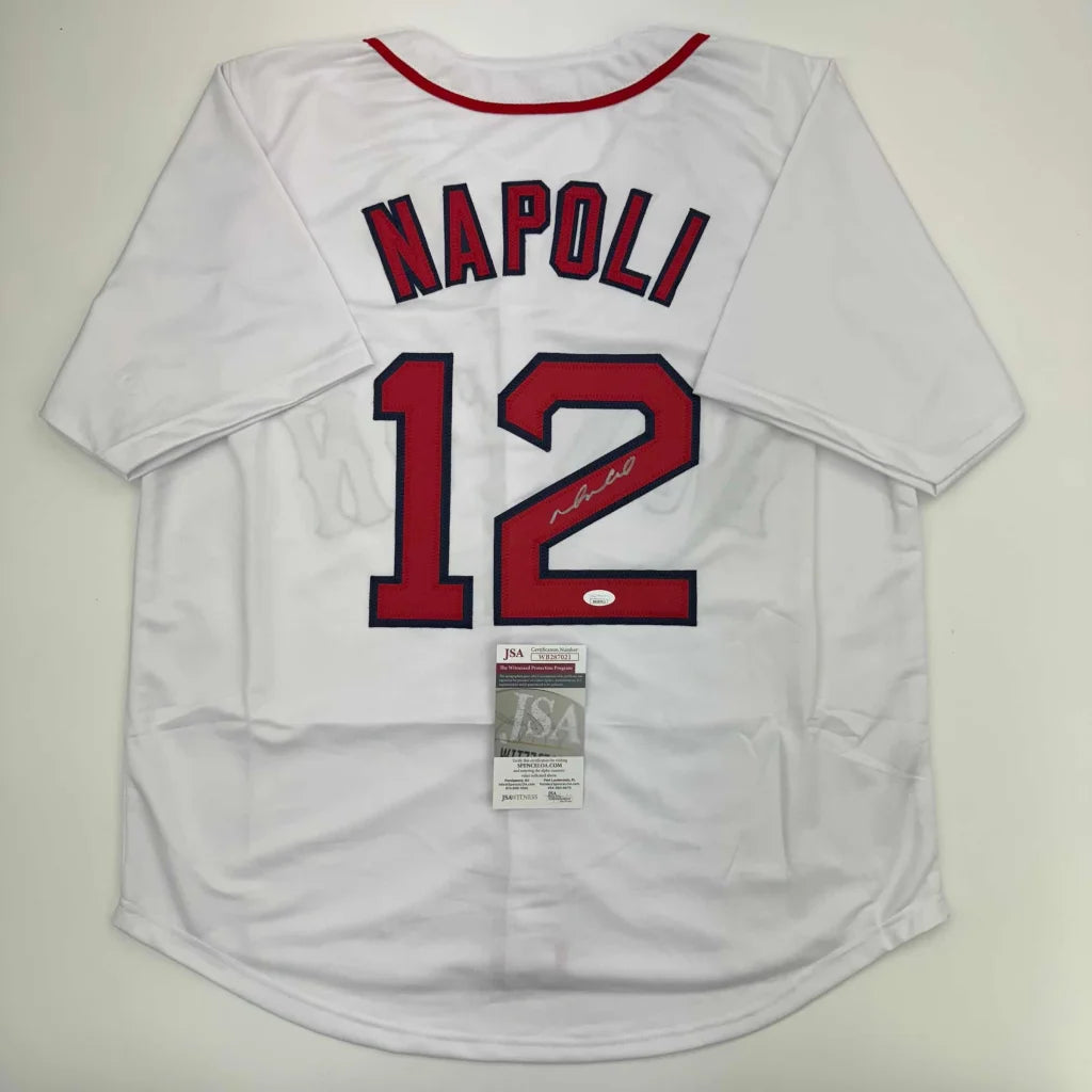 Autographed Mike Napoli Boston Red Sox White Baseball Jersey JSA COA | Hall of Fame Sports Memorabilia | vintageantiquesgifts.com
