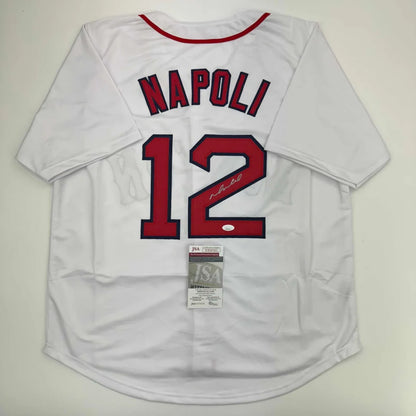 Autographed Mike Napoli Boston Red Sox White Baseball Jersey JSA COA | Hall of Fame Sports Memorabilia | vintageantiquesgifts.com