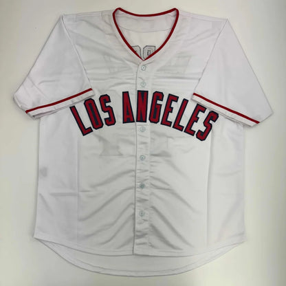 Autographed Mike Napoli Los Angeles white baseball jersey with red trim