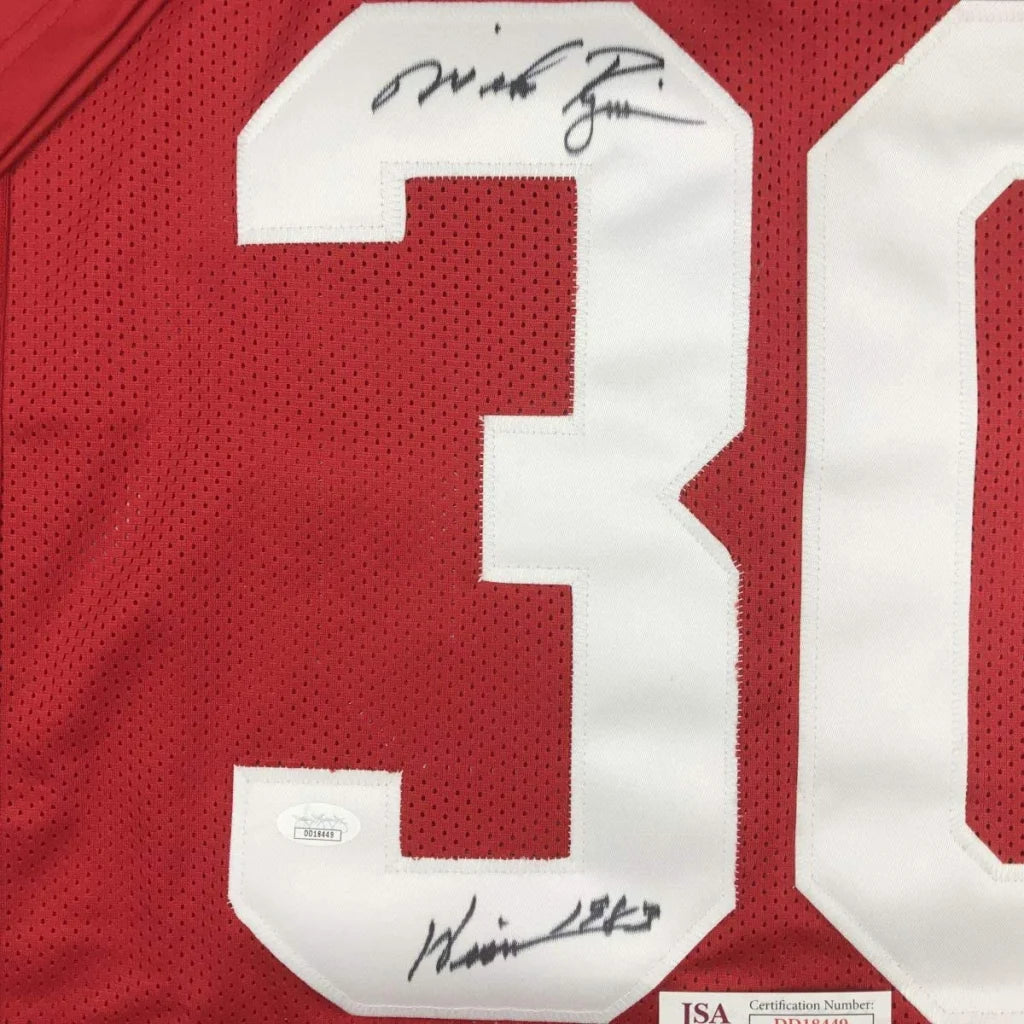 Red custom jersey with white 30 number and signatures, perfect for sports league fans
