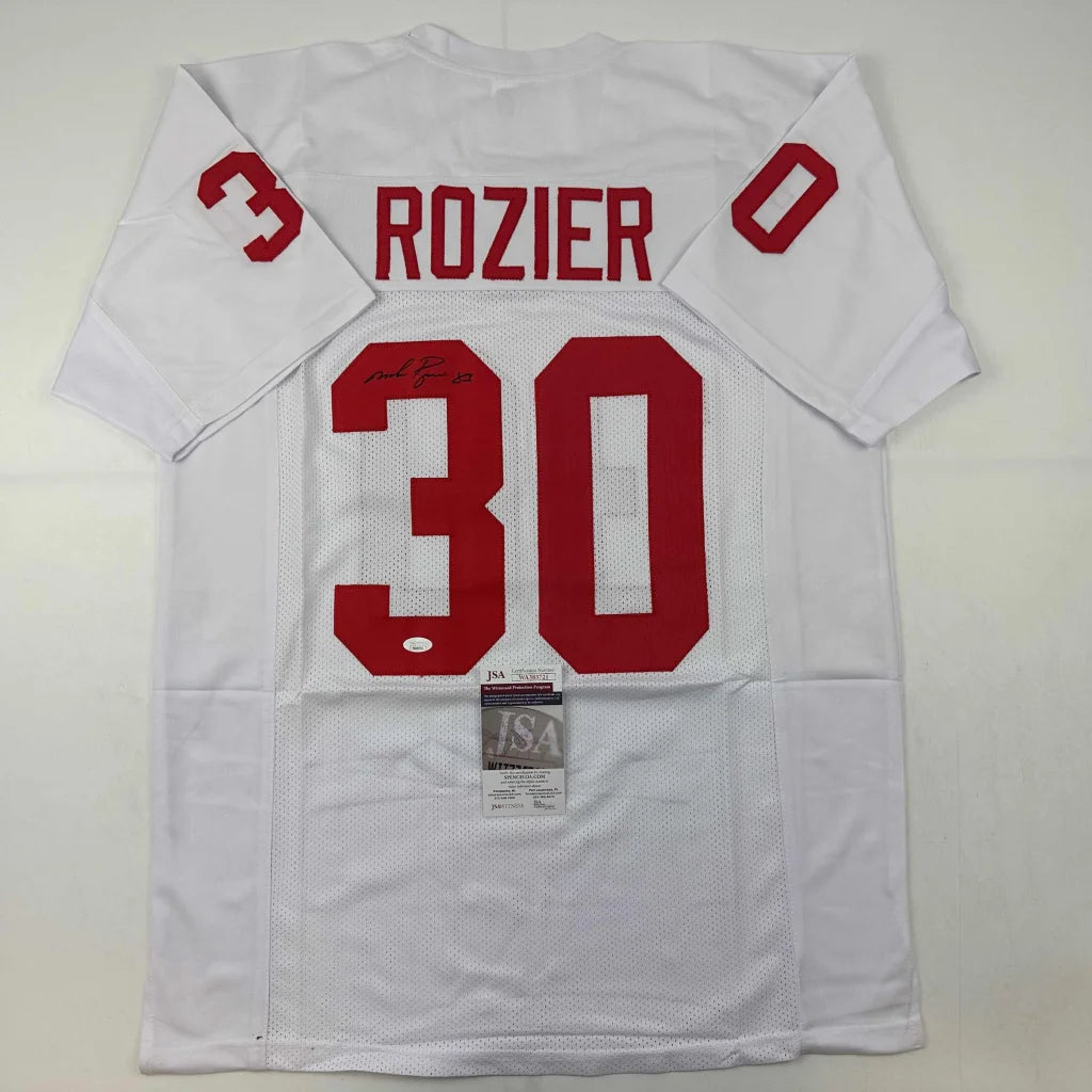 Autographed Mike Rozier Nebraska White College Football Jersey JSA COA | Hall of Fame Sports Memorabilia | vintageantiquesgifts.com