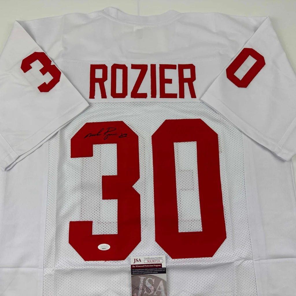 Autographed Mike Rozier Nebraska White College Football Jersey JSA COA | Certified Authentic Signed Memorabilia | vintageantiquesgifts.com