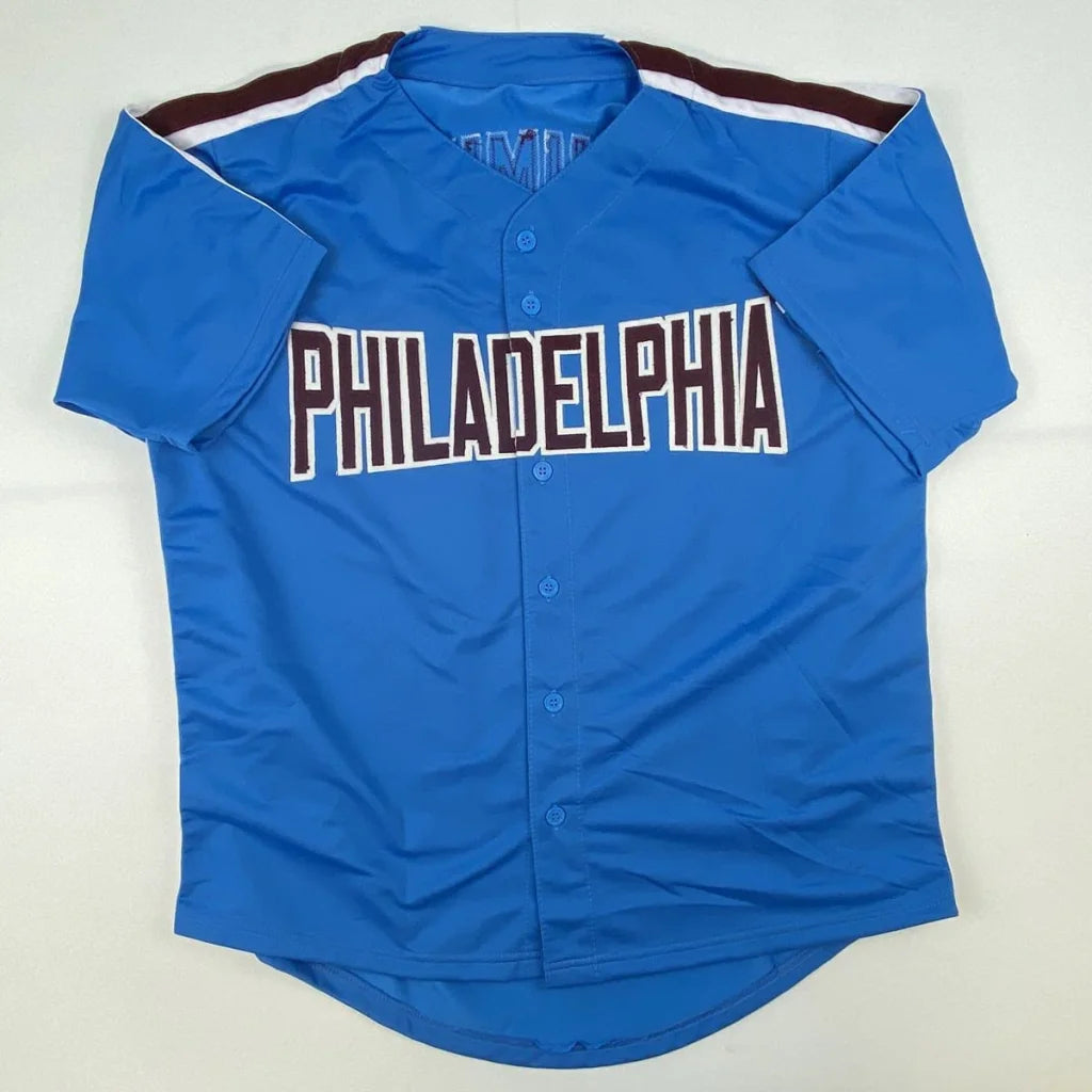 Autographed Mike Schmidt Philadelphia Retro Blue Baseball Jersey JSA COA | Authenticated Signed Sports Jersey | vintageantiquesgifts.com